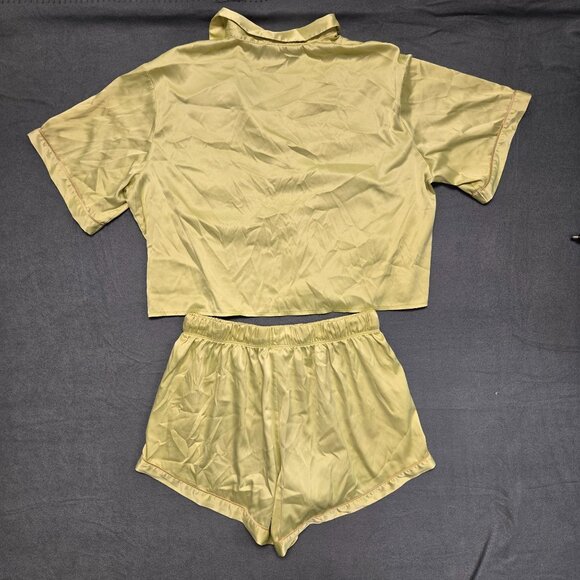 Parade Luxe Satin Pajama Set Key Lime Green Yellow Women's  L - Picture 3 of 16
